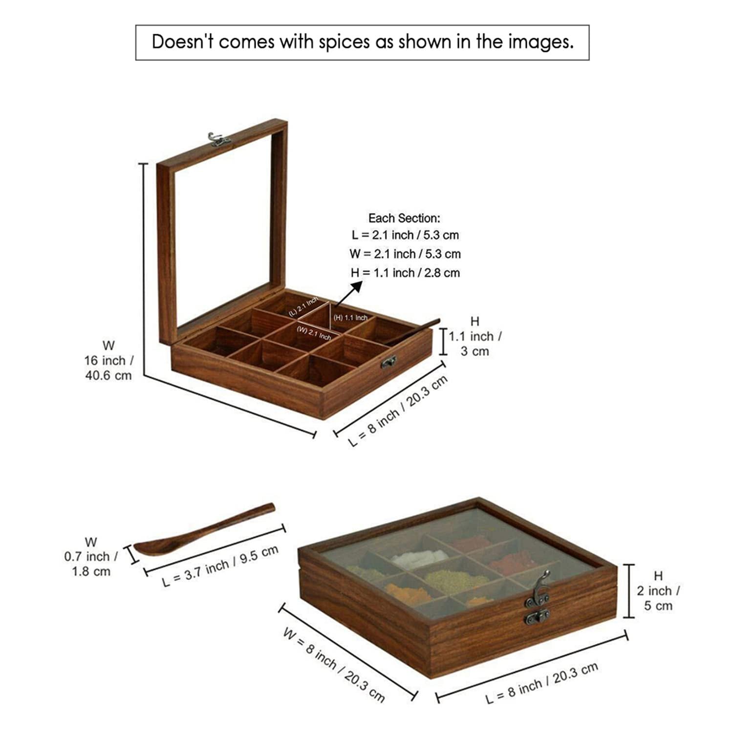 Sheesham Wooden Spice Box with Spoon by ExclusiveLane - Image 3