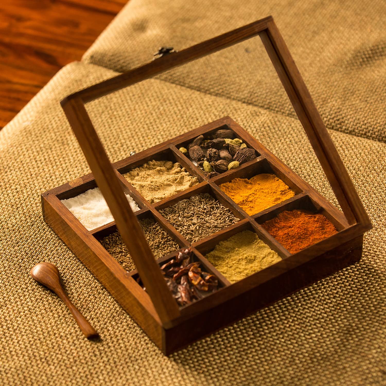 Sheesham Wooden Spice Box with Spoon by ExclusiveLane - Image 2