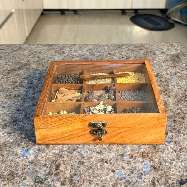 Sheesham Wooden Spice Box with Spoon by ExclusiveLane