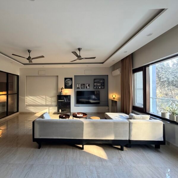 Spacious 6 seater off white sofa with black frame