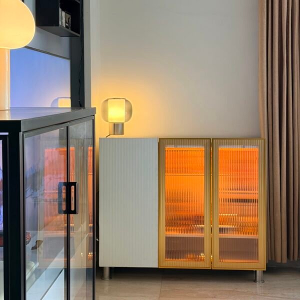 Mini Pooja Setup with Fluted glass door and panels & orange light