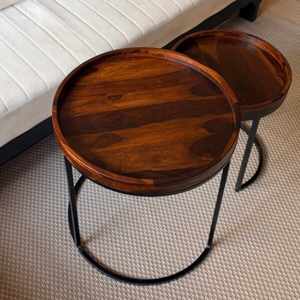 Stackable Tea-table pair in Sheesham wood finish and Steel frame