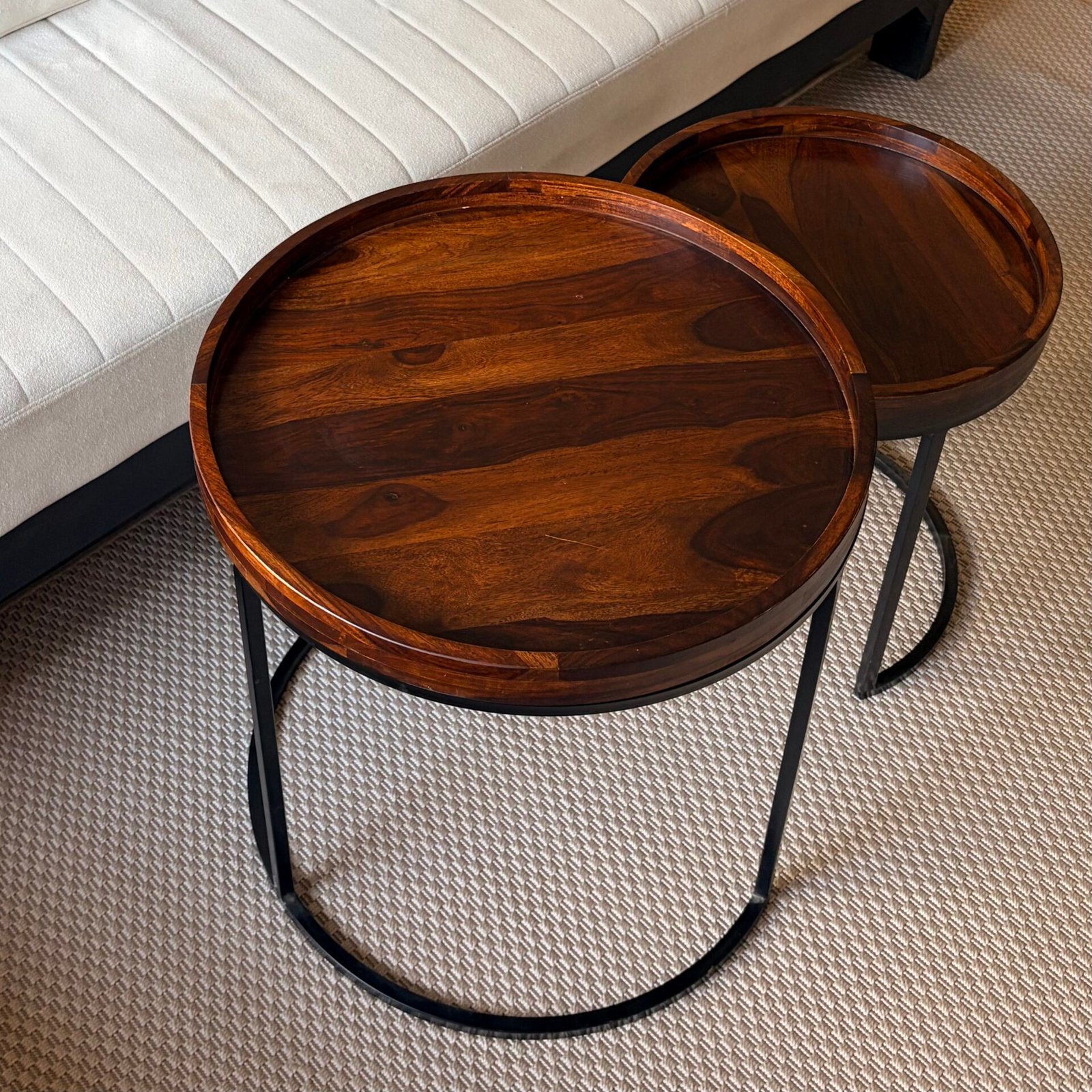 Stackable Tea-table pair in Sheesham wood finish and Steel frame - Image 1